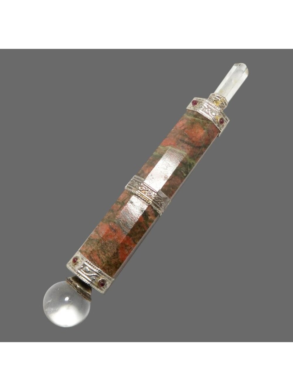Unakite Aura Wand Love Crystal Pink Green Tool Clear Quartz Garnet Point